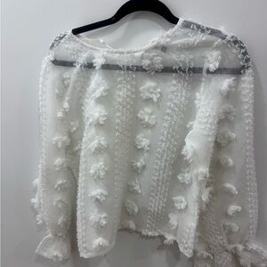 Benaar white blouse with pom-pom/fuzzy dots SZ S Used once